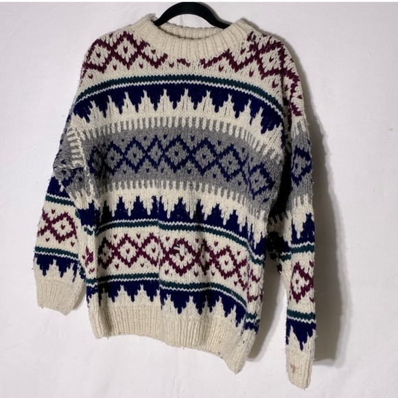Sheep Landia Jacquard Crew Neck Wool Knit Sweater L - Picture 15 of 15